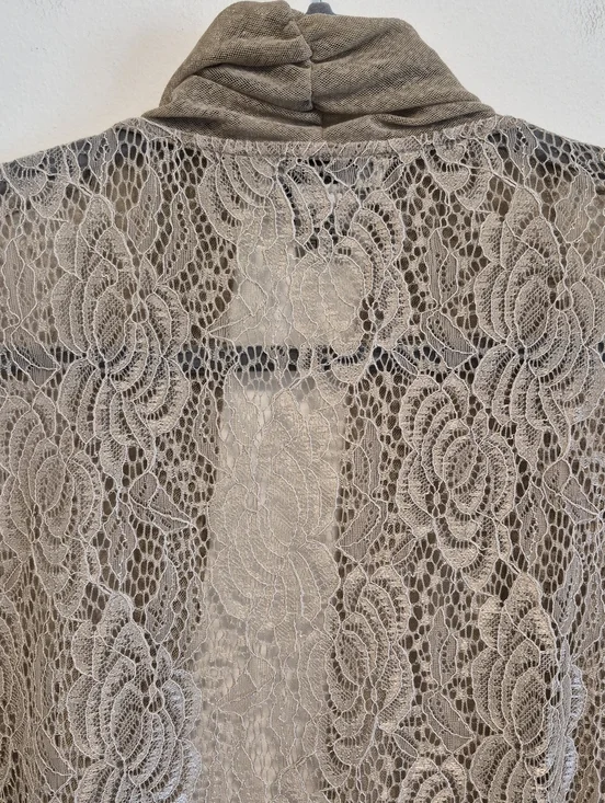 Vintage Ania A Sheer Lace Jacket Beige Asymmetrical Boho Whimsy Patchwork Sz M - Picture 10 of 13